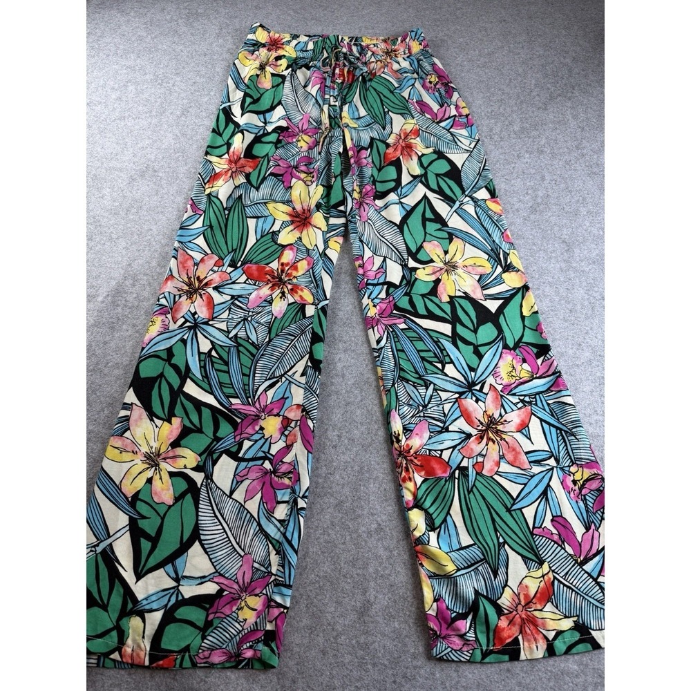 Bebop Womens Wide Leg Pants Small Multicolor‎ Tropical Floral Beachy Flowy
